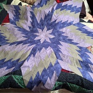 New homemade patchwork star quilt top, 66” wide star
